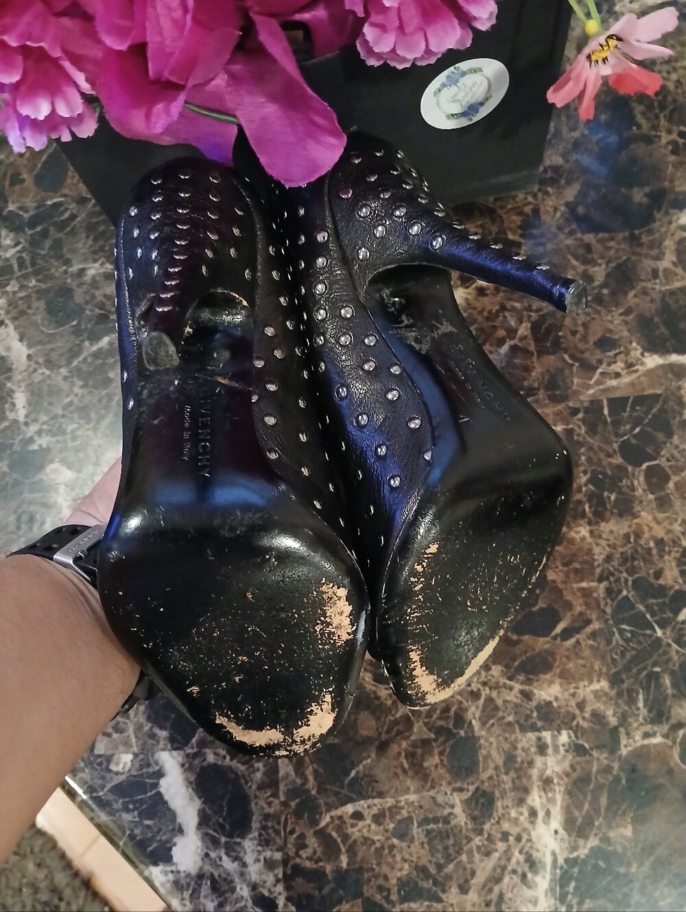 Givenchy Black Studded Peep-Toe Stiletto Heels - Picture 7 of 10